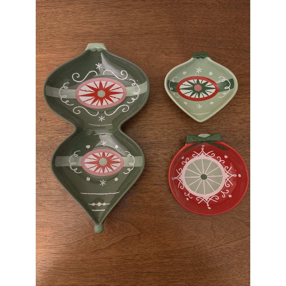 Hallmark Christmas Ornament Shaped Stoneware Serving/Candy Dishes - Set Of 3